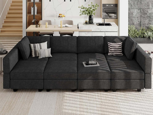 Belffin Modular Sectional Sleeper Sofa Bed Convertible Sectional Couches for Living Room. Black Couch