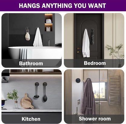 JOMOLA Stainless Steel Bathroom Suction Hooks - No Drill Adhesive-Free Wall Mount for Shower, Towel & Robe, Rustproof Metal Hardware with Damage-Free Grip, Matte Black (4-Pack)