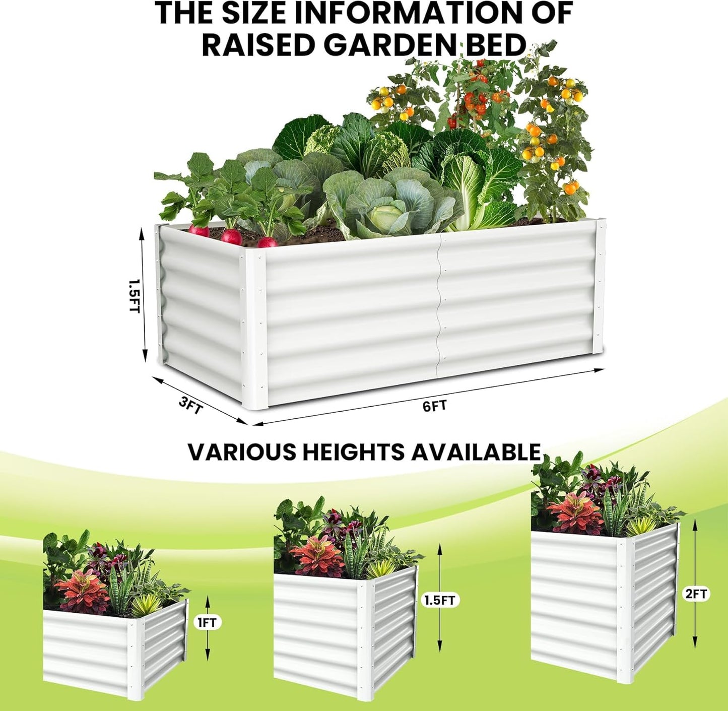 Large Outdoor Planter Boxes Kit Set of 2,6x3x1.5ft Galvanized Raised Bed Planter with Open-Ended Base Design, Elevated for Outdoor Plants, Durable Raised Bed for Gardening,Green