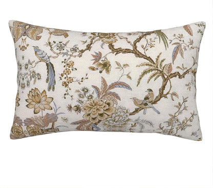 Spring Floral Birds Pillow Covers 12 x 20 Inch Set of 2 for Chinoiserie Flowers Decor Throw Pillows Brown and White Plant Outdoor Decorative Cushion Cases for Couch Bed Decorations