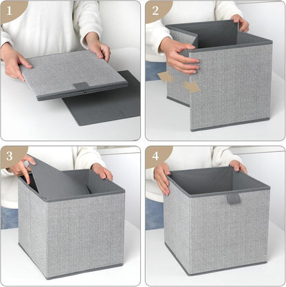 Storage Baskets, 11.8-Inch Woven Fabric Bins, Storage Cubes with Reinforced Handles, Organizer Bins for Closet Shelves, Foldable, for Toys, Clothes, Natural Beige (2PCS/Grey-11.8*11.8*11.8inch)