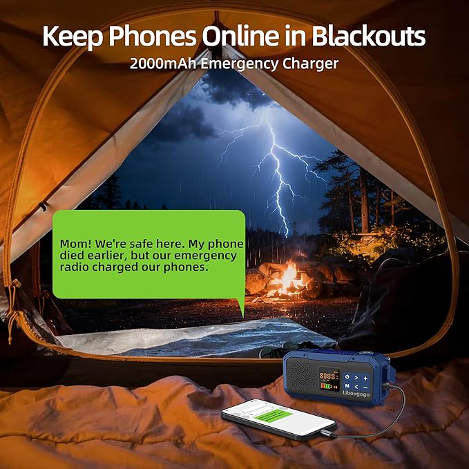 Emergency Weather Radio with IPX5 Waterproof Portable Bluetooth Speaker,USB-C Solar Hand Crank,NOAA Alarm AM FM Radio,Flashlight,SOS Alarm,2000mAh Cell Phone Charger for Camping Survival