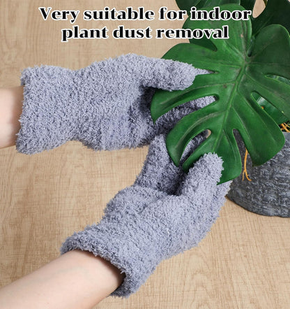 Microfiber Gloves for Plant Dusting, 4Pcs Reusable Washable Microfiber Plant Cleaning Dusting Gloves for Indoor House Plants Kitchen Car Blinds Lamps, Grey & White 2 Pairs
