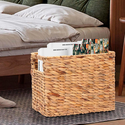 Magazines Holder Basket - Wicker Magazine Basket, Handwoven Magazine Holders for Bathroom,Home Magazine Storage Basket, Water Hyacinth Magazine Rack Organizer for Books, Newspapers, Narrow Rectangle