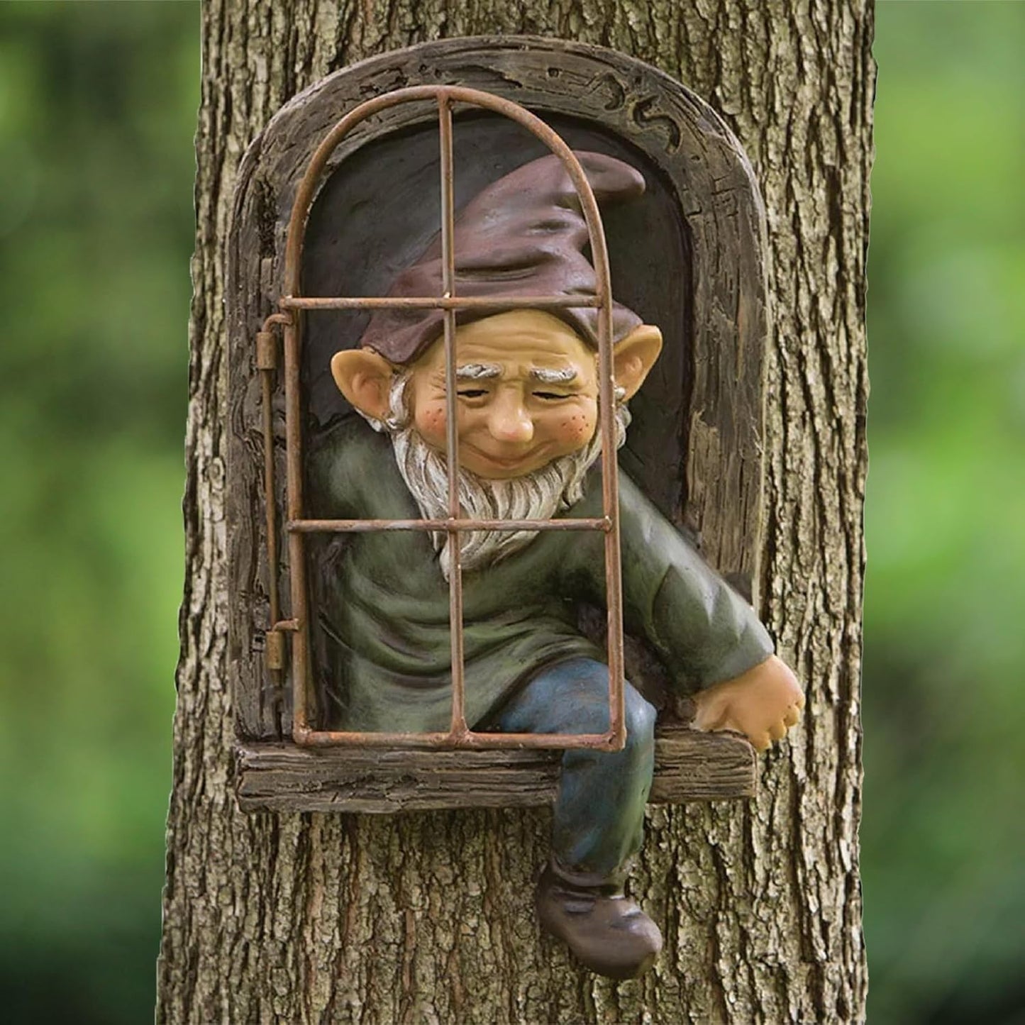 Elenon Gnome Tree Faces Garden Decor, 13inch Elf Out The Window Statue Outdoor Decorations, Tree Hugger Fairy Whimsical Peeker Sculpture Yard Patio Art
