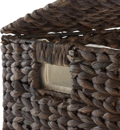 Casafield Large Laundry Hamper with Lid and Removable Liner Bag - Espresso, Woven Water Hyacinth Rectangular Laundry Basket Sorter for Clothes and Towels