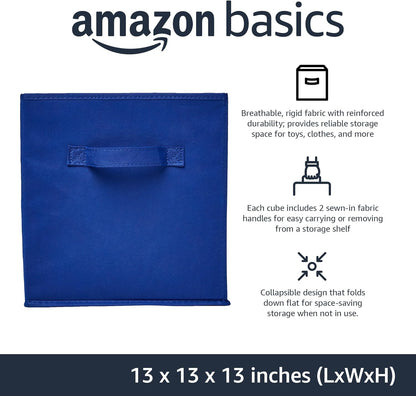 Amazon Basics Cube Organizer Storage Bins Handles, Collapsible Fabric, Pack of 6, 13"x13"x13", Navy