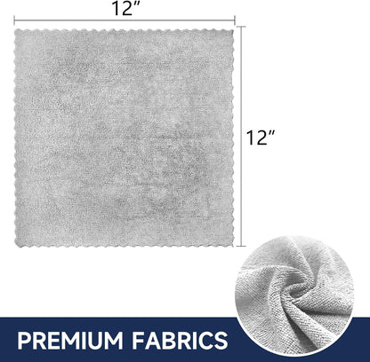 20Pack Microfiber Cleaning Cloth in Bag,Multi-Purpose Reusable Cleaning Wipes Rags,Lint Free,Scratch & Streak-Free Cloth for Car,Small Microfiber Towels for House Wash,12" x 12" (LightGrey)