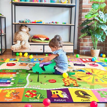 Kids Rugs for Playroom Washable, Educational and Fun Learning Rugs with ABC Alphabet Animals Shapes, Baby Toddler Children's Play Mat for Bedroom Classroom Nursery, 3x5 Feet