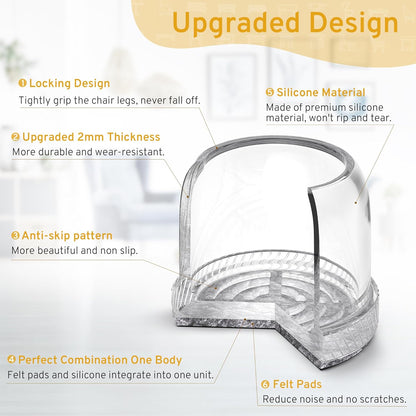 24PCS Round Chair Leg Floor Protectors, Furniture Sliders, Chair Leg Protectors for Hardwood Floors, Non-Slip Felt Furniture Pads, Silicone Cap Covers to Protect Floors, (Fit 1.5" - 2")
