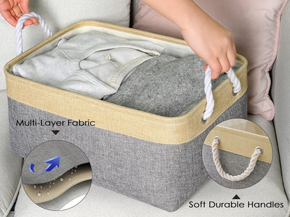 TheWarmHome Storage Bins for Organizing,Sturdy Storage Basket, Decorative Foldable Storage Baskets for Shelves Closet Toy (Gold&Grey Medium - 3 Pack 13.8L×9.8W×6.7H inch)