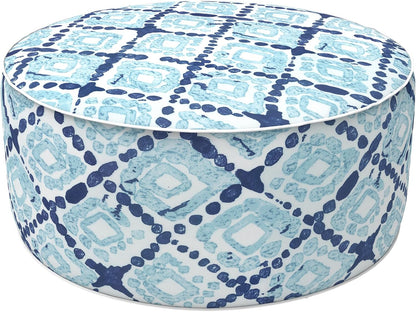 LVTXIII Inflatable Stool Ottoman Footrest with Handle, Decorative Fade-Resistant Foot Stool, Indoor or Outdoor Pouf for Home Garden and Camping Use, 21x21x9, Boho Geometry Blue