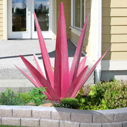 Large Tequila Rustic Sculpture, Rustic Metal Agave Plants for Outdoor Patio Yard, Home Decor Hand Painted Metal Agave Garden Yard Statue, Outdoor Lawn Ornaments Yard Stakes (Rose Red - M)
