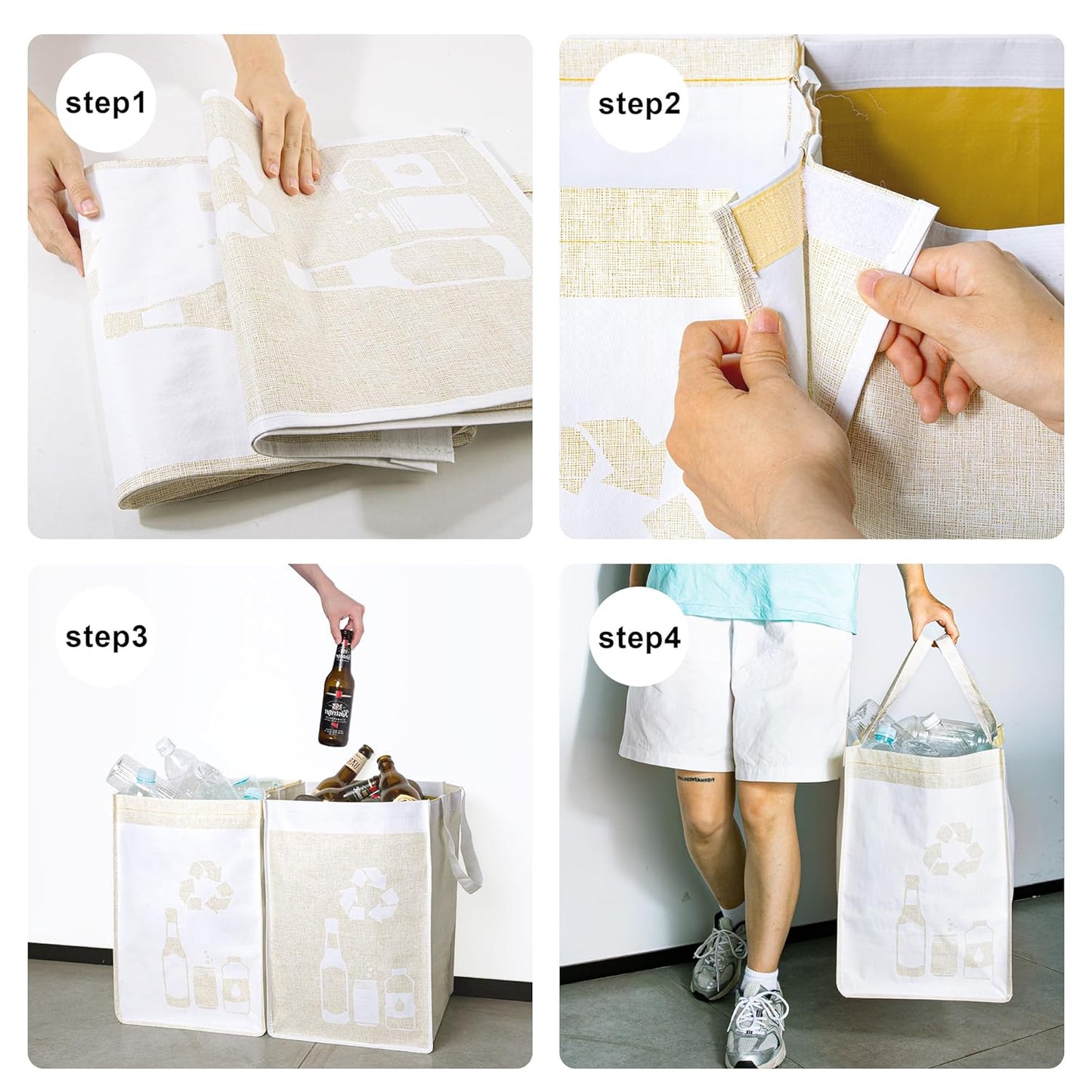 Recycle Waste Bag for Kitchen Home- Indoor Recycling Bins Trash Sorting Organizer, Reusable and Waterproof, Yellow, 4 Pack