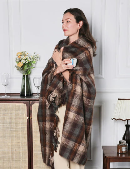 ZonLi Brown Throw Blanket, 50" x 60" Fall Decorative Classic Blankets with Tassel for Couch, Bed, Sofa, Chair, Outdoor, Cozy Warm Lightweight Blankets (Brown)