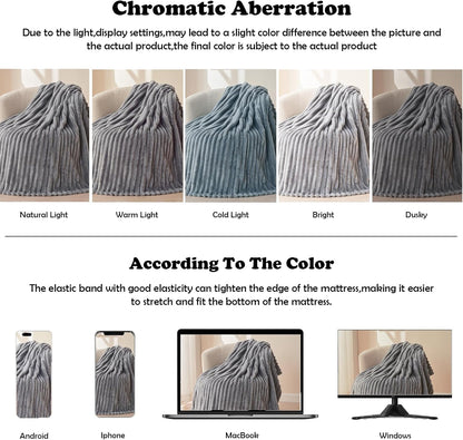 NEWCOSPLAY Super Soft Twin Blanket Light Grey Premium Silky Flannel Fleece 3D Ribbed Jacquard Lightweight Bed Blanket All Season Use (Light Grey Ribbed, Twin(60"x80"))