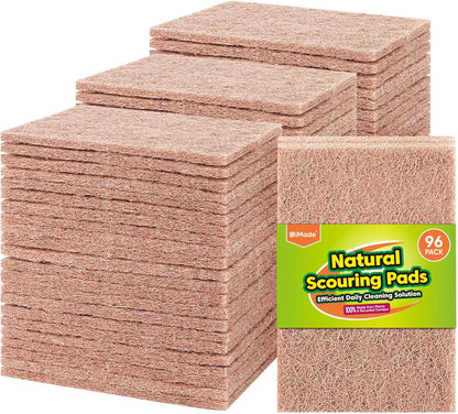 Natural Sisal Non-Scratch Scouring Pads, 96Pcs Plant Based Household Scour Pads for Kitchen, Garage and Outdoors, Cellulose Multipurpose Scrubbies for Cleaning