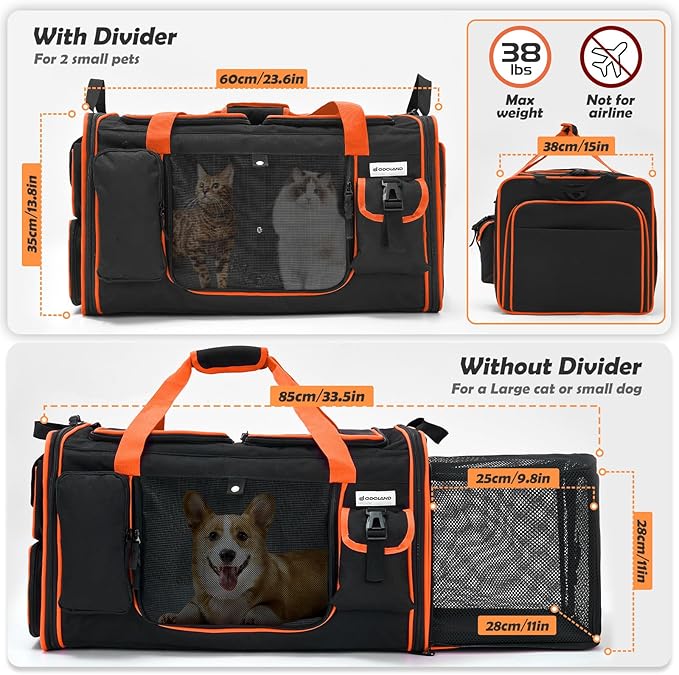 Expandable Extra Large Cat Carrier for 2 Cats with Litter Box for Kitten, Large Cat Small Dog Pet - Collapsible Double Cat Large Pet Carrier for Car Travel Outdoor Camping