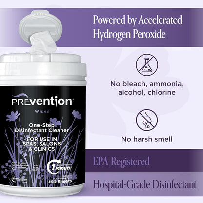 Prevention All Purpose Disinfectant Wipes – Cleaning Wipes Canister, Bulk Cleaner Towelettes for Salons, Spas, Clinics – Hospital Grade Surface Sanitizing – 160 Count per Canister (12 Pack)