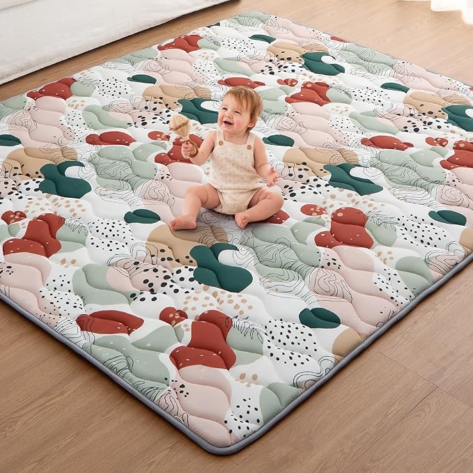 Blissful Diary Baby Play Mats for Floor, 71x59 Inch Thicker Foam Playmats for Babies and Toddlers, Soft Cushioning Baby Crawling Mat, Modern Abstract