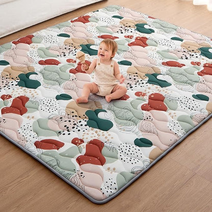 Blissful Diary Baby Play Mats for Floor, 71x59 Inch Thicker Foam Playmats for Babies and Toddlers, Soft Cushioning Baby Crawling Mat, Modern Abstract