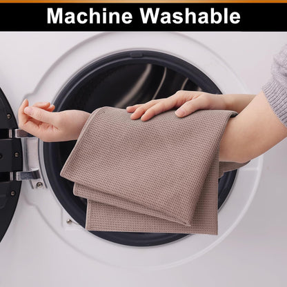 Homaxy 100% Cotton Waffle Weave Kitchen Towels - 4 Pack Soft and Absorbent Dish Towels - 16 x 26 Inches Quick Dry Hand Towels - Brown