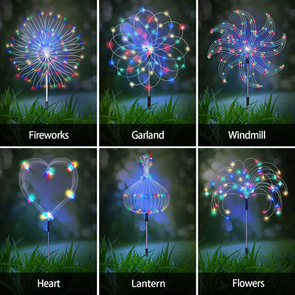 Solar Garden Firework Lights Outdoor 8 Pack, 8 Modes, 120 LED Waterproof Copper Wire DIY Solar Decorative Lights with Remote Control, for Yard Pathway Party Decor