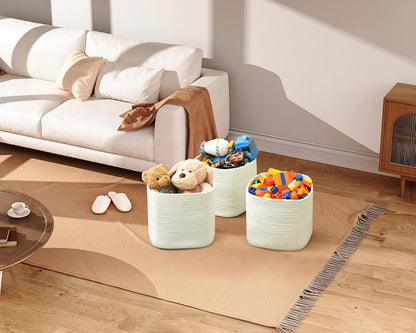 3 Pack Storage Cubes 11 Inch Cotton Rope Woven Baskets for Organizing Cube Bin Square Shelves Organizer,Classroom,Kids Toy Bins,Closet,Baby Nursery(Creamy White)