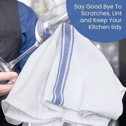 WHITEWRAP Kitchen Dish Towels for Kitchen, Highly Absorbent for Drying and Cleaning, Durable and Soft Tea Towels – 6 Pack, 100% Ring Spun Cotton 15 x 25 Inches – Blue