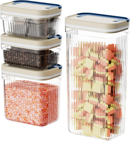 Flip-Lock Airtight Food Storage Containers 4-PC (0.6 Qt*2+1.6 Qt+3.4 Qt), Leakproof Ring Seal Top, Anti-Slip Plastic Pantry Canister for Flour Sugar,Cereal,Coffee,Dog Treat, White
