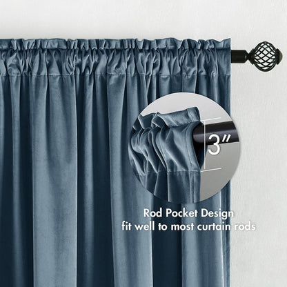 MIULEE Dark Slate Velvet Curtains Thermal Insulated Blackout Curtain Drapes for Bedroom Living Room Darkening 84 Inches Long Curtains Panels Rod Pocket Set of 2