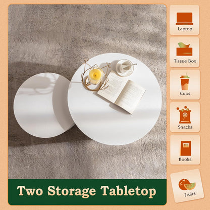 Round Nesting Coffee Table Modern Fluted Coffee Table Set of 2 Circle Drum Coffee Tables Small Round Accent Side End Table for Living Room No Assembly (White B 27in)