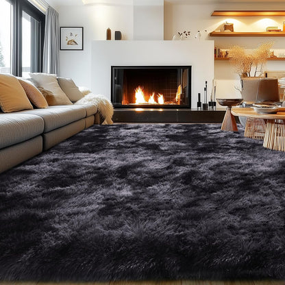 Rezutan Rugs for Living Room, Area Rug 6x9 Fluffy Rug Carpet, Soft Shaggy Modern Floor for Kids Boys Girls Bedroom, Plush Fuzzy Dorm,(Black Grey Tie-Dyed,6ft x 9ft)