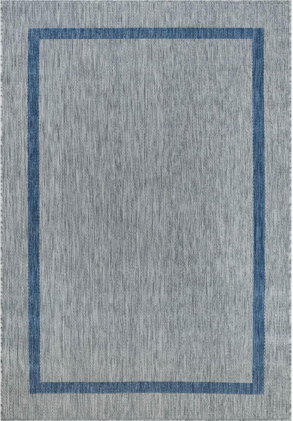 Bordered Outdoor Rug 10x14 Washable Outside Carpet for Indoor Patio Porch Waterproof Easy Cleaning Non Shedding Area Rugs Silver Gray - Blue 10 x 14