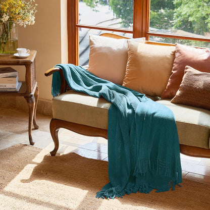 lifein Throw Blanket for Couch, Soft Boho Decor Bed Throw,Cozy Teal Knitted Chenille Small Farmhouse Lightweight Throw for Spring(Teal,50 * 60")