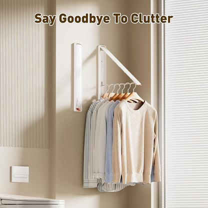 Clothes Drying Rack, Laundry Room Wall Mounted Retractable Clothes Hanger Drying Rack, Laundry Clothing Drying Rack Folding Indoor or Outdoor, Easy Installation Aluminium Dryer, 2pcs(White)