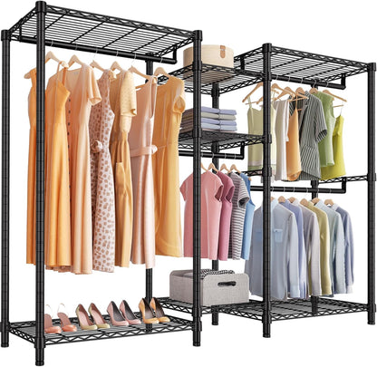 VIPEK Classic V6 Wire Garment Rack Heavy Duty Clothes Racks with Shelves, Freestanding Portable Wardrobe Closet Rack for Hanging Clothes Closet System 68.9" L x 15.7" W x 76.4" H, Load 850LBS, Black