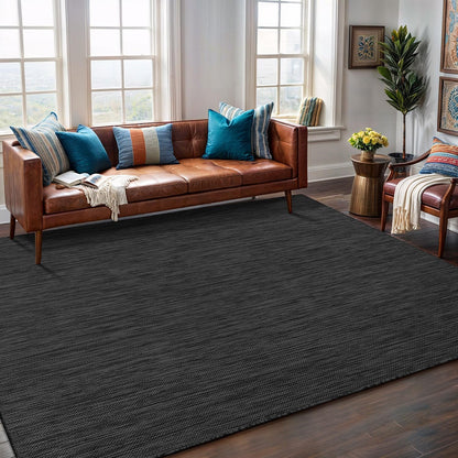 Washable Indoor Outdoor Rug 6x9 Weather Resistant Area Rugs Modern Solid for Porch Deck Balcony Backyard Patio Outside Carpet (6 X 9 Dark Grey)