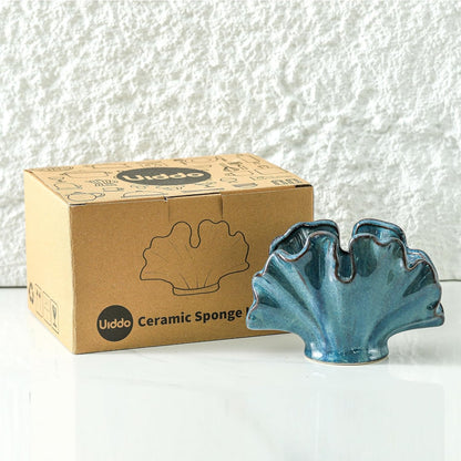 Ceramic Sponge Holder,Sponge Holder for Kitchen Sink,Compact Sink Caddy Organizer-Scouring Pad and Dish Sponge Holders,Farmhouse Kitchens Decor Cute Kitchen Gadgets Accessories(Blue)