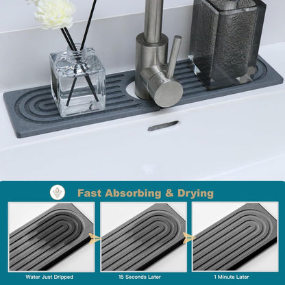 Absorbent Faucet Mat, Sink Caddy Kitchen Sink Organizer, Kitchen Counter Decor, Quick Dry Stone Mat Kitchen, Water Absorbing Stone Tray for Sink, Kitchen Soap Tray, Stone Sink Mat (DARK GREY, 15.8*4")