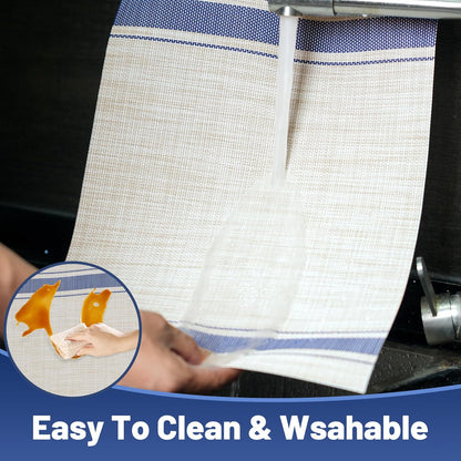 Placemats Set of 8，Non-Slip PVC Weave Table Mats Easy to Clean，Heat Resistant Place Mats for Kitchen Dining Table Decoration Indoor Outdoor，Khaki Blue