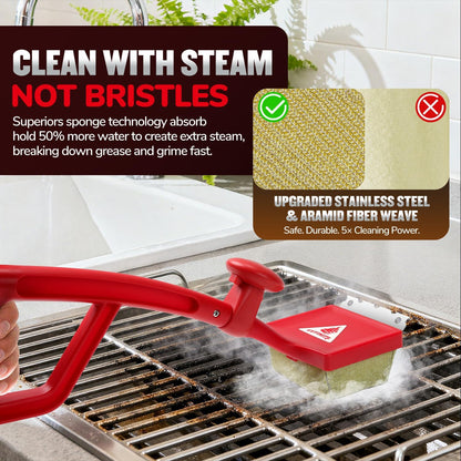 Grill Brush Cleaner for Outdoor, EEFINITE BBQ Steam Cleaning Grill Brushes with Replacement Scrub Sponge + Superior Scraper, Safe Bristles Free Barbecue Scrubbers Brush for Gas Charcoal Grates, Red
