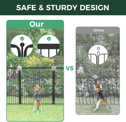 FXW Garden Fence Outdoor for The Yard – 45in(H) x 17.8ft(L) Heavy Duty Metal Animal Barrier for Dog and Rabbit, Decorative Dog Fence, 8 Panels, Black