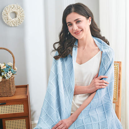 inhand Knitted Throw Blanket for Couch and Bed, Soft Living Room Home Decor Knitted Blanket with Tassel, Outdoor Lightweight Breathable Summer Blanket, Farmhouse Warm Woven Decorative, 50"x60"