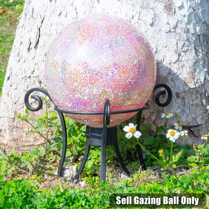 VCUTEKA Gazing Ball, Iridescent Crackled Glass Mosaic Gazing Balls Sphere for Garden Lawn Outdoor Ornament Yard Decorative, 10-Inch, Pink
