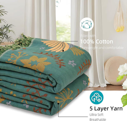 Boho Throw Blanket for Bed, 100% Pure Cotton Ultra Soft Rustic Quilt, Farmhouse Decor Bed Blankets, All Season Rustic Throw for Sofa Couch Chair(80''x 90'', Bird A)