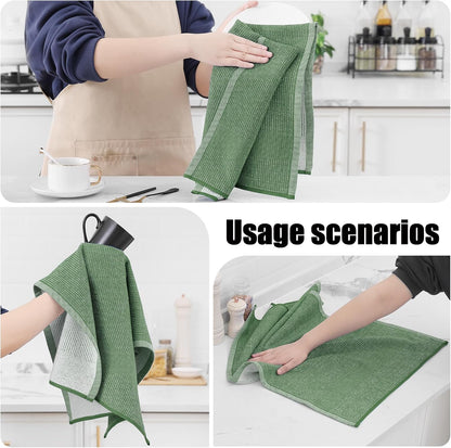Homaxy Premium Kitchen Towels(18”x 28”, 6 Pack), Large Cotton Kitchen Hand Towels, Flat and Terry Dish Towels, 380 GSM Highly Absorbent Tea Towel Set with Hanging Loop, Grass Green