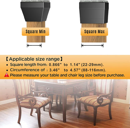 Square Chair Leg Protectors for Hardwood Floors,16 Pcs Silicone Felt Furniture Legs Caps to Prevent Floor from Scratches and Reduce Noise, Easy to Move, (Black, Fit: 0.866-1.14").