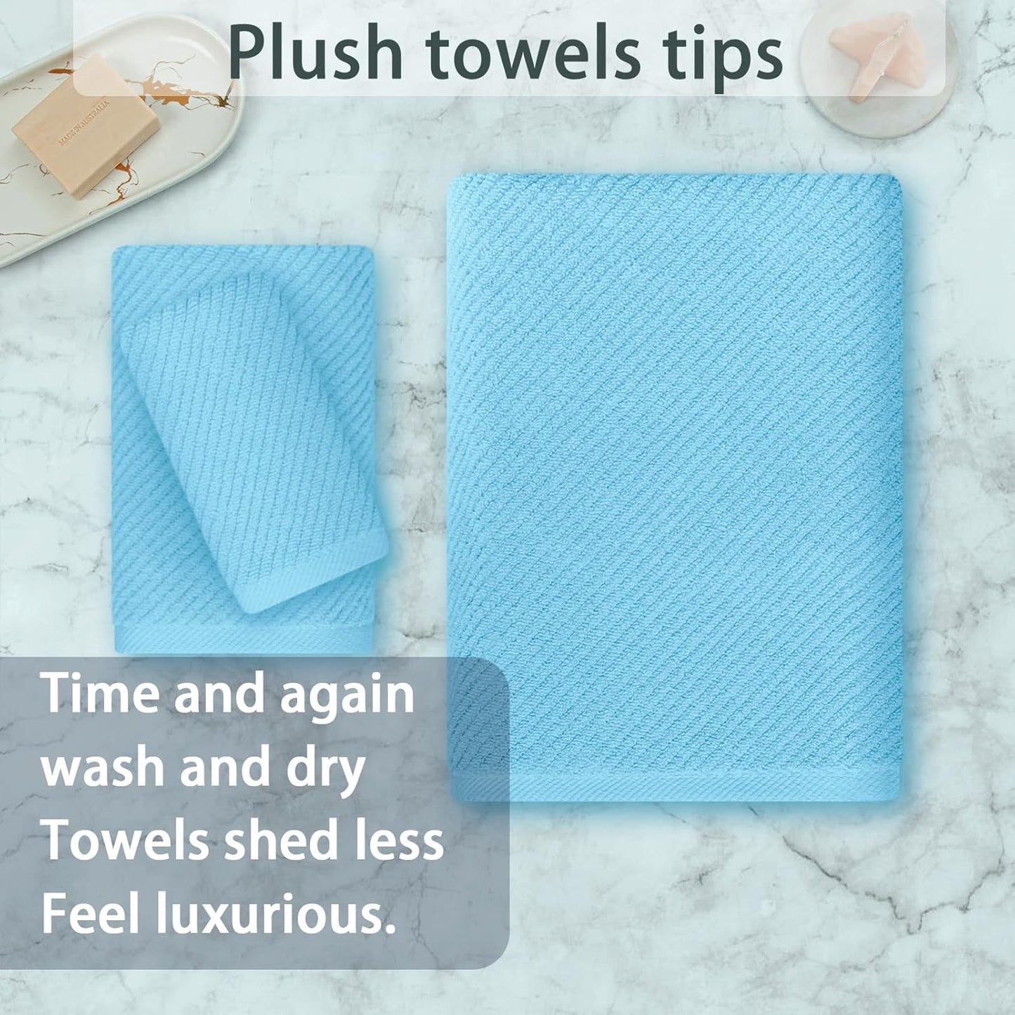 VOOVA & MOVAS Ocean Blue Towels for Bathroom, 100% Cotton | Quick Dry | Soft | Thick,3 Piece Towel Set, 1 Large Bath 30" x 56", 1 Hand 18" x 28", 1 Wash Cloth 13" x 13", Bathroom Essentials