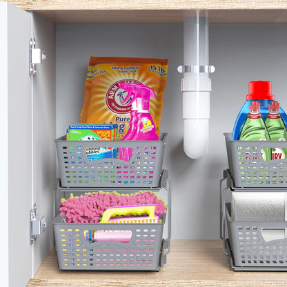 Simple Houseware 2 Tier Bathroom Organizer Tray Pull-Out Sliding Drawer/Under-Sink Storage, Grey